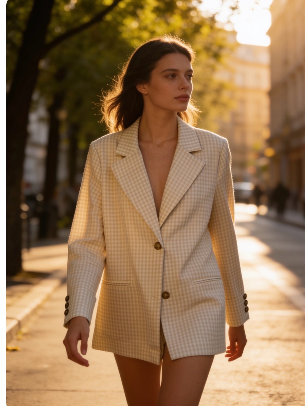 New Cyrus Women's Taupe 2 Button Front Closure Gingham Blazer Size small